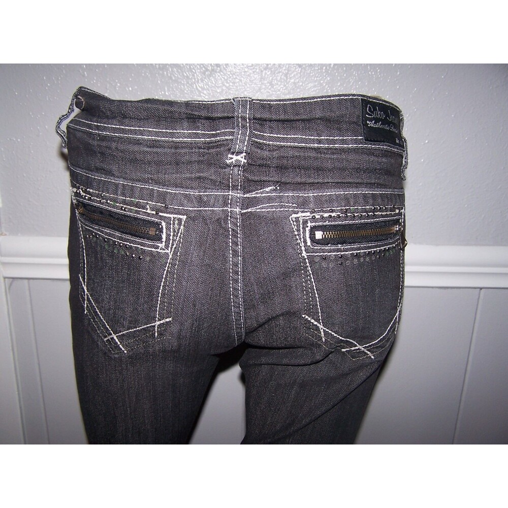 Suko Jeans Black Slim Straight Contrast Stitch Zipper Pocket Denim Pants Size 10